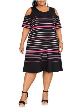White House Black Market Plus Size 3X Dress Cold-Shoulder Striped